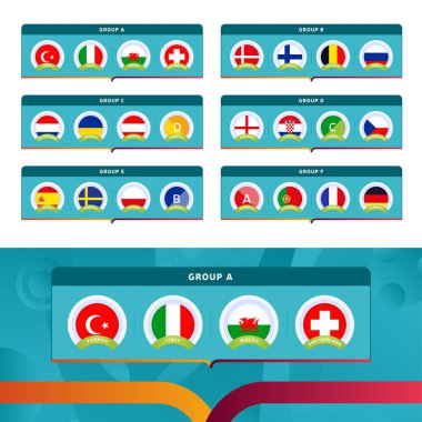 Futbol 2020 turnuvasının son aşama grupları vektör stoku illüstrasyonu