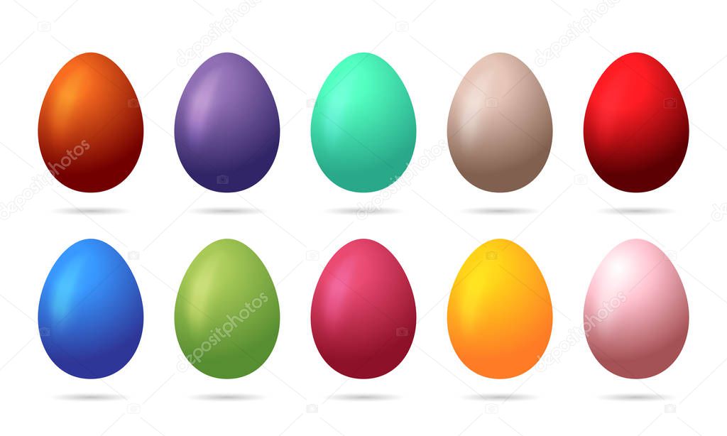 Set of 10 color Easter Eggs. Design elements for holiday cards. 