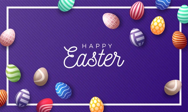 Easter holiday background with 3d Easter painted eggs and frame.