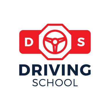 Driving school vector logo. car wheel and stop road sign logo de