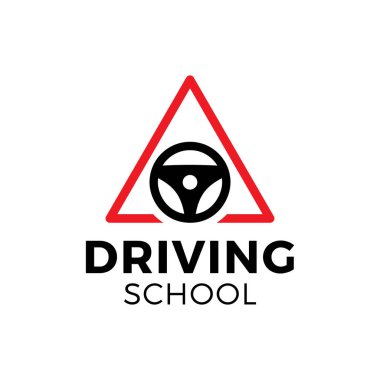 Driving school vector logo. car wheel with road sign logo design