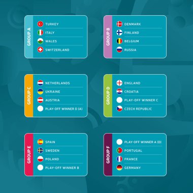 Futbol 2020 turnuvasının son aşama grupları vektör stoku illüstrasyonu