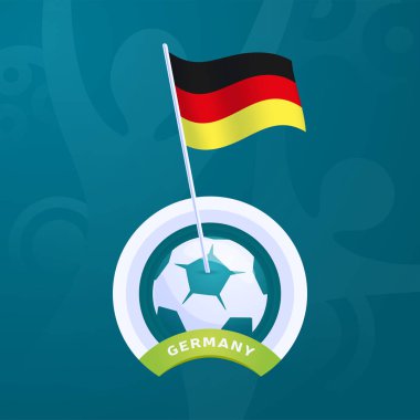 Almanya vektör bayrağı bir futbol topuna sabitlendi. Avrupa futbolu 2020 turnuvasının son aşaması. Resmi şampiyonluk renkleri ve tarzı