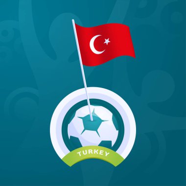 Bir futbol topuna tutturulmuş hindi vektör bayrağı. Avrupa futbolu 2020 turnuvasının son aşaması. Resmi şampiyonluk renkleri ve tarzı.