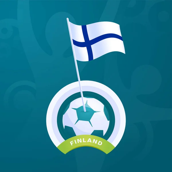 Finland vector flag pinned to a soccer ball. European football 2020 tournament final stage. Official championship colors and style