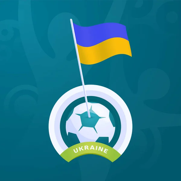 Ukraine vector flag pinned to a soccer ball. European football 2020 tournament final stage. Official championship colors and style.