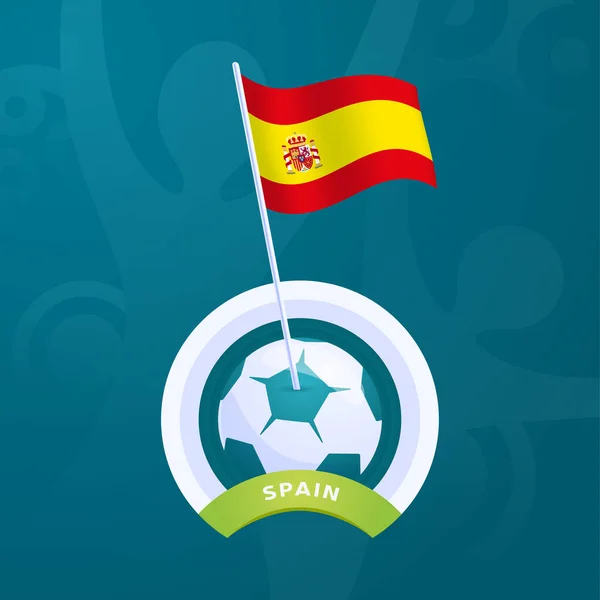 Spain vector flag pinned to a soccer ball. European football 2020 tournament final stage. Official championship colors and style