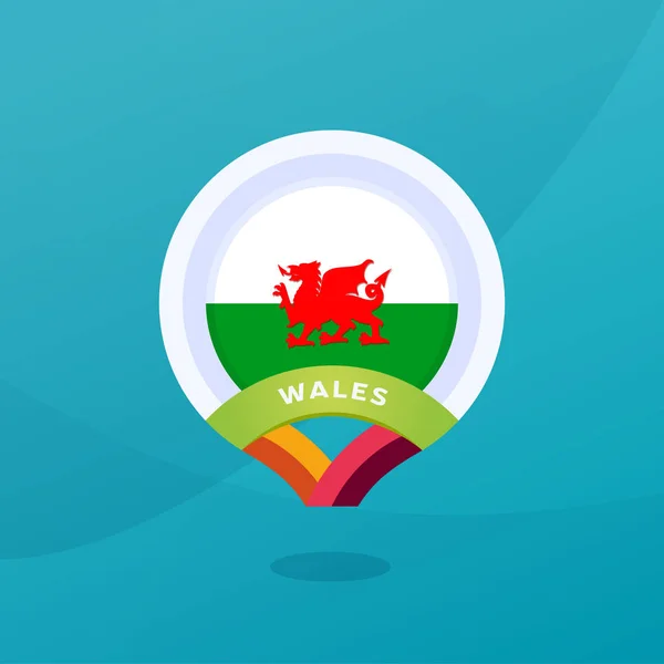 Wales vector flag map location pin. European football 2020 tournament final stage. Official championship colors and style.