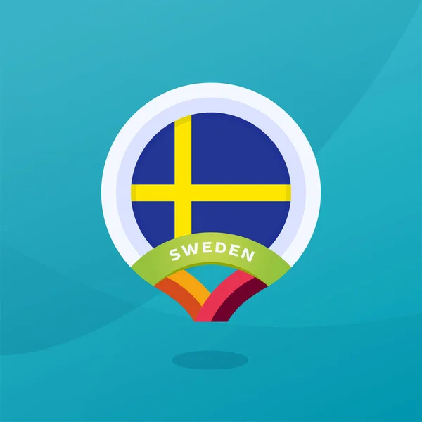 Sweden vector flag map location pin. European football 2020 tournament final stage. Official championship colors and style.