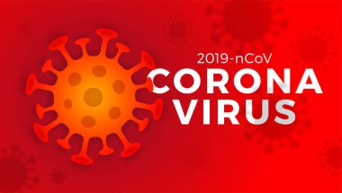 Vektör 2019-ncov Coronavirus hücreleri koyu kırmızı arka planda. Soyut yatay bilim başlık afişi