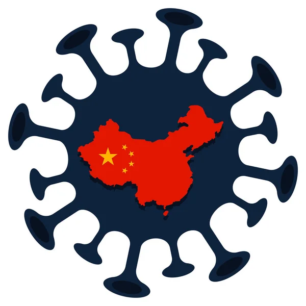 China Vlag Kaart Teken Voorzichtigheid Coronavirus 2019 Ncov Uitbraak Coronavirusgevaar — Stockvector
