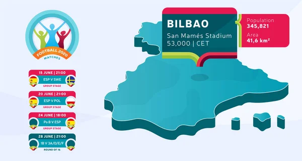 Mapa País Isométrico Espanha Marcado Estádio Bilbau Que Será Realizado —  Vetores de Stock