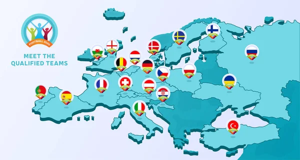 2020 선수권 Vector Illustration Map Europe High Countries Flag Qualified — 스톡 벡터