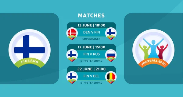 Расписание Матчей Сборной Финляндии Финальном Этапе Чемпионата Европы Футболу 2020 — стоковый вектор