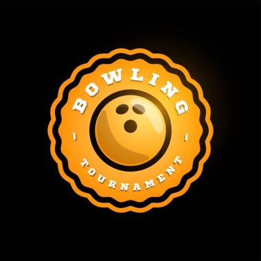 Bowling turuncu dairesel vektör logosu. Modern profesyonel tipografi sporu retro stil vektör amblemi ve şablon logoti tasarımı. Bowling sarı logosu