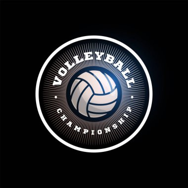 Voleybol dairesel vektör logosu. Modern profesyonel tipografi sporu retro stil vektör amblemi ve şablon logoti tasarımı. Voleybol renkli logo