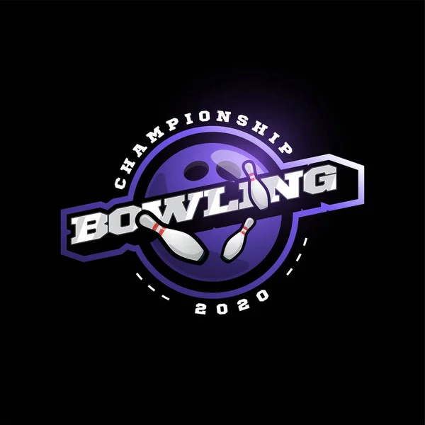 Purple Bowling Vektor Logo Moderne Professionelle Typografie Sport Retro Stil — Stockvektor