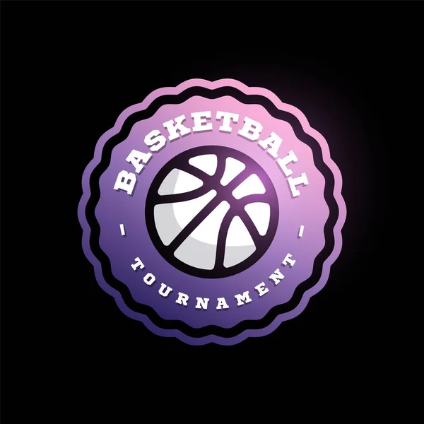 Vector basketball league logo with ball. Purple and white color Sport badge for tournament championship or league