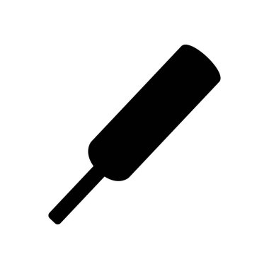 Siyah kriket sopası ikonu. Oyun ekipmanları. Profesyonel spor, resmi yarışmalar ve turnuvalar için klasik sopa. İzole illüstrasyon.