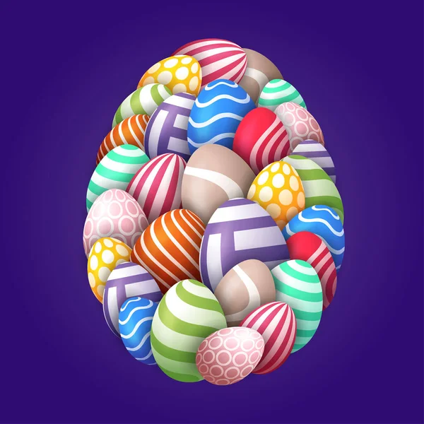 Feliz Tarjeta Pascua Con Huevos Muchos Hermosos Huevos Realistas Multicolores — Vector de stock