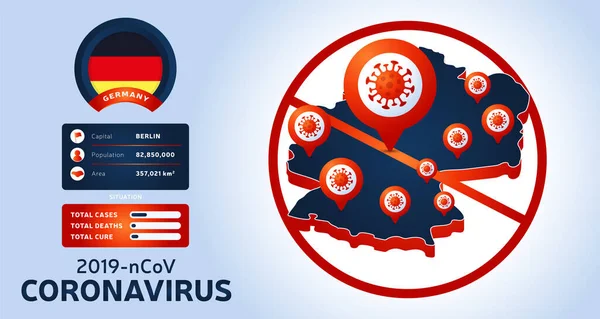 中国武漢からコロナウイルスが発生した ドイツでの新しいコロナウイルスの流行に注意してください 新しいコロナウイルスの広がり背景 — ストックベクタ