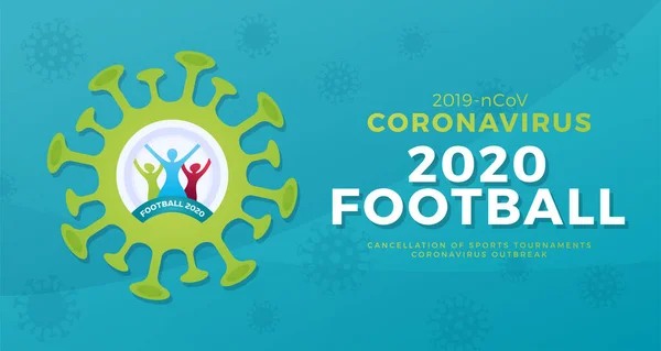 2020 Fotboll Vektor Banner Försiktighet Coronavirus Stoppa Utbrottet 2019 Ncov — Stock vektor