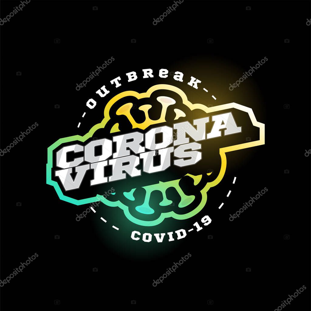 Coronavirus covid-19 vector logo. Modern professional Typography sport 2019-nCoV outbreak in retro style vector emblem and template logotype design. Coronavirus danger and public health risk disease