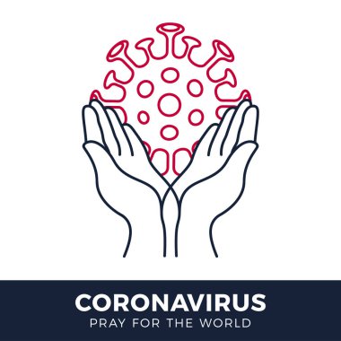 Dünya koronavirüs konsepti için el vektör çizimi ile dua edin. Corona Virüsü 2020 Covid-19 'a dua etme zamanı. Wuhan vektör illüstrasyonunda Coronavirus. Virüs Covid 19-NCP.