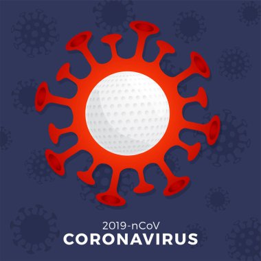 Golf vektörü uyarı koronavirüsü. Covid-19 salgınını durdurun. Coronavirus tehlikesi ve halk sağlığı risk hastalığı ve grip salgını. Spor etkinliklerinin iptali ve eşleşme kavramı