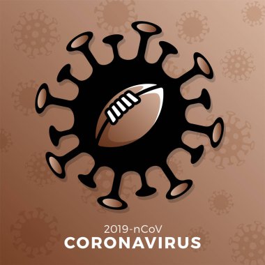 Amerikan futbolu vektörü uyarı koronavirüsü. Covid-19 salgınını durdurun. Coronavirus tehlikesi ve halk sağlığı risk hastalığı ve grip salgını. Spor etkinliklerinin iptali ve eşleşme kavramı