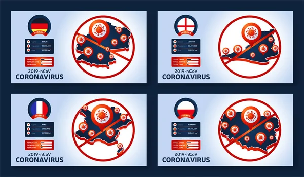 Conjunto Brotes Banderas Coronavirus Wuhan China Tenga Cuidado Con Los — Vector de stock
