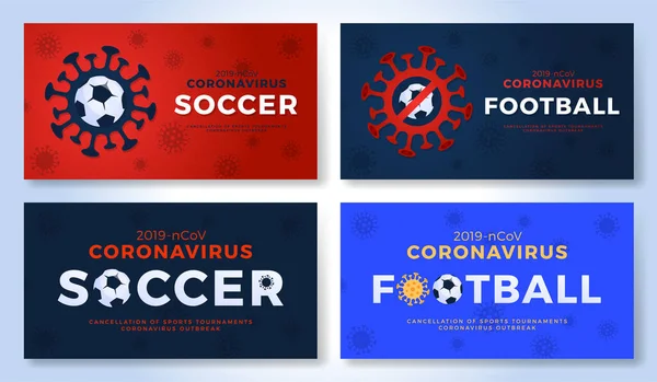 Bir spor taşıyıcı pankartı. Dikkatli koronavirüs. Futbol, Football Stop covid-19 salgını. Spor etkinliklerinin iptali ve eşleşme kavramı