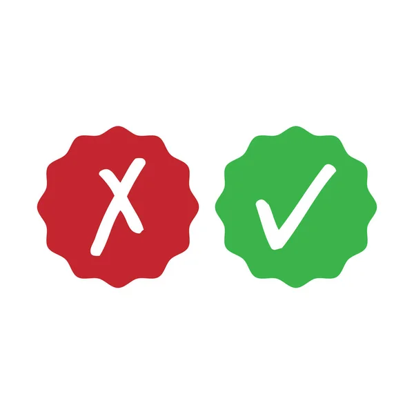 緑のチェックマークと赤の十字 絶縁ベクトルイラスト — ストックベクタ
