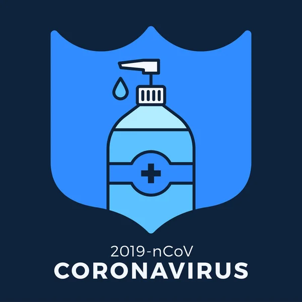 Sabun veya dezenfektan jel ve kalkan antibakteriyel, virüs ikonu, hijyen, tıbbi illüstrasyon. Coronavirus covid-19 koruması