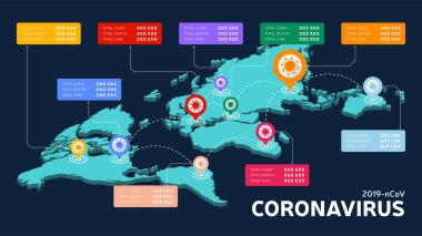 Covid-19, Covid 19 izometrik dünya haritası dünya çapında vaka, tedavi ve ölüm raporlarını doğruladı. Coronavirus hastalığı 2019 dünya çapında durum güncellemesi. Haritalar durumu ve istatistikleri gösterir