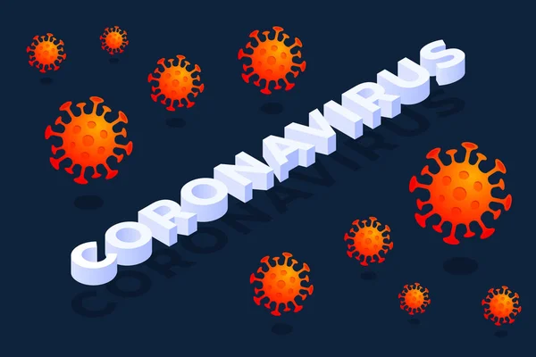 Coronavirus metni Isometric tarzı pankartıyla. Corona virüsü tipografi poster tasarımıyla yazıldı. Salgın, tıbbi, sağlık hizmetleri, bulaşıcı, viroloji, epidemiyoloji konsepti. Corona virüsü 2019-nCoV.