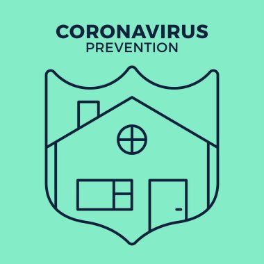 Banner ana kalkan ikonu vs ya da koronavirüs konsept koruması covid-19 işaret illüstrasyonunda kalsın. COVID-19 önleme tasarımı geçmişi.
