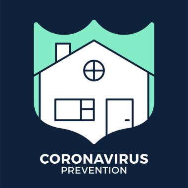 Banner ana kalkan ikonu vs ya da koronavirüs konsept koruması covid-19 işaret illüstrasyonunda kalsın. COVID-19 önleme tasarımı geçmişi.