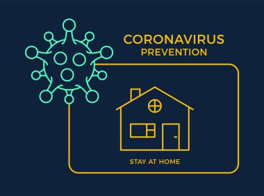 Banner evde kalıp koronavirüsü önle. Konsept koruma covid-19 imza vektör çizimi. COVID-19 önleme tasarımı geçmişi.