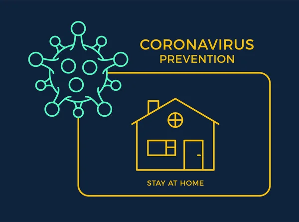 Banner Tinggal Rumah Pencegahan Ikon Coronavirus Konsep Perlindungan Covid Tanda - Stok Vektor