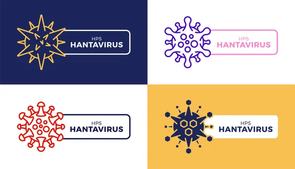 创意汉坦病毒载体图标徽章集 肺综合征 Hps 是一种罕见但致命的病毒感染 新Hanta病毒的病媒说明 — 图库矢量图片