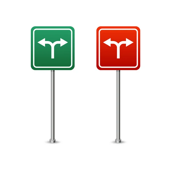 Placa Verde Vermelha Estrada Com Placa Das Setas Ilustração Vetorial — Vetor de Stock