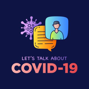 Covid-19 Coronavirus 'tan bahsedelim. İkonlu resim çizimi konuşma baloncukları..
