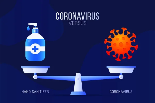 Ilustración Vectores Coronavirus Desinfectante Manos Concepto Creativo Escalas Lado Escala — Archivo Imágenes Vectoriales