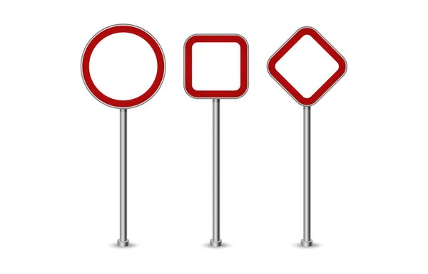 Realistische Blanco Rode Straat Verkeerstekens Geïsoleerde Vector Reeks Verkeersborden Wegwijzers — Stockvector