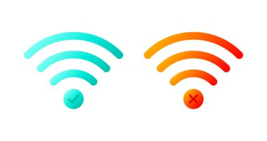 İşaretli ve x işaretli kablosuz wifi simgelerinin vektör simgesi.