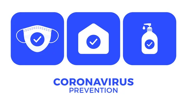 预防Covid 19都在一个图标海报病媒说明中 带有白色图标集的科罗纳威斯保护传单 待在家里 戴口罩 用手部清洁剂 — 图库矢量图片