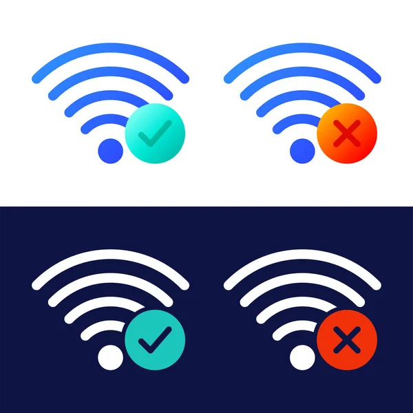 Ensemble Icônes Vectorielles Symboles Wifi Sans Fil Avec Coche Marque — Image vectorielle