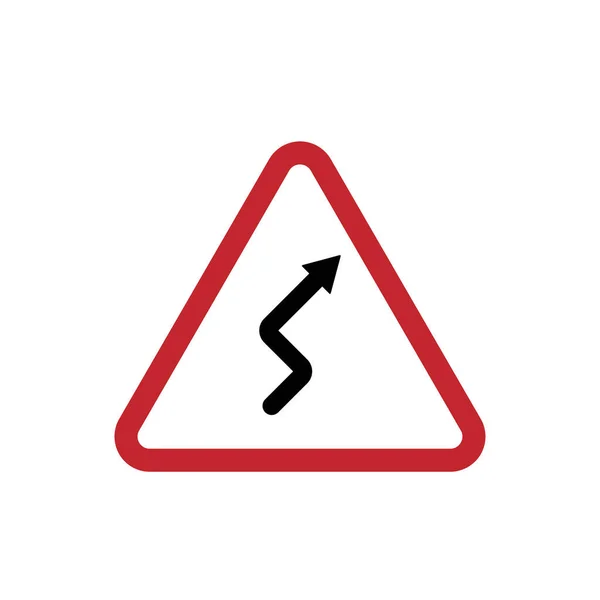 白い背景に隔離された曲がりくねった道の赤い三角ベクトル記号 — ストックベクタ