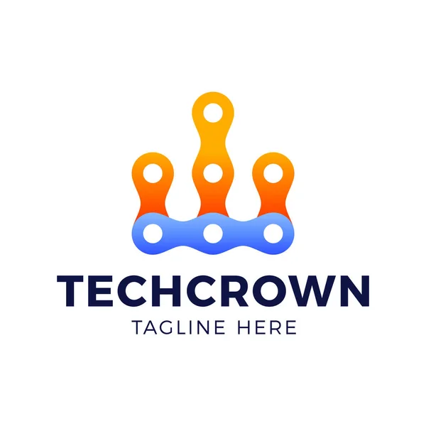 Kroontechnologie Logo Crown Vector Lijn Kunst Stijl Voor Technologie Logo — Stockvector